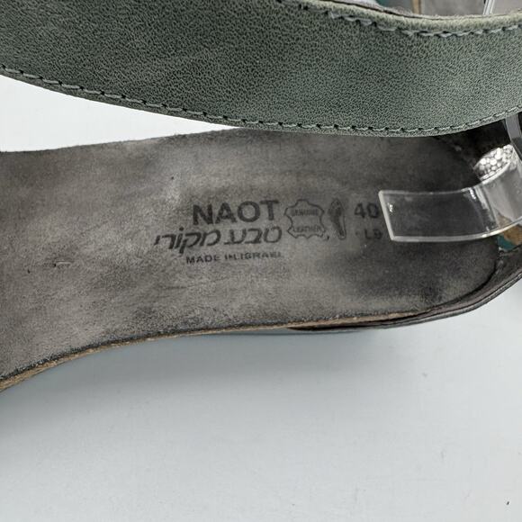 Naot Sandals Womens‎ Size 9 EU 40 Pixie Silver Green Leather Ankle Strap Wedge - Picture 2 of 9
